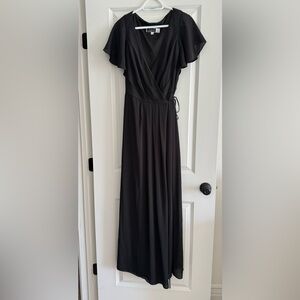 David’s Bridal black flutter sleeve crossover tie dress